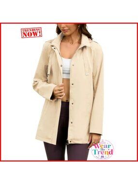 Waterproof Long Hooded Rain Jacket Windbreaker Lightweight Trench Coat